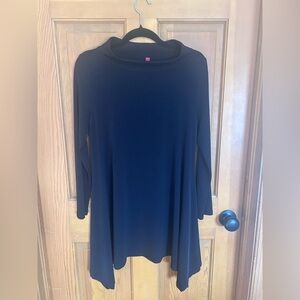 IC COLLECTION black cowl neck dress. SZ small.  Pockets. Hi low hem. Made in USA